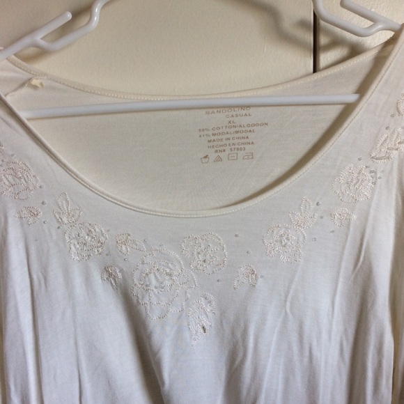 White Long Sleeve Top with Beaded Design - Picture 3 of 3
